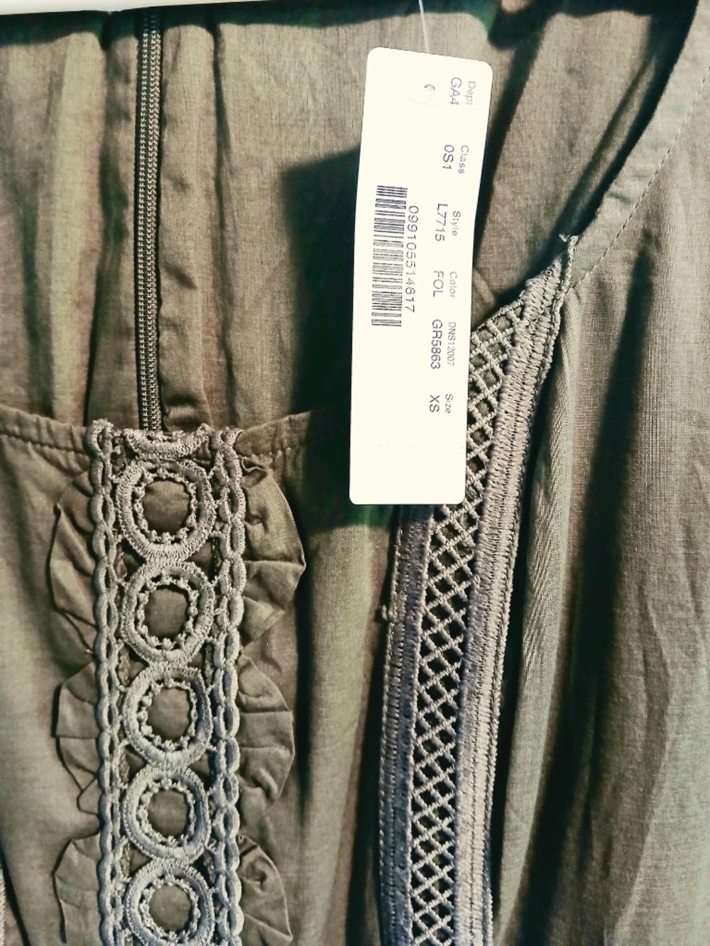 NWT J. Crew Scoopneck midi dress eyelet trim in organic cotton XS olive